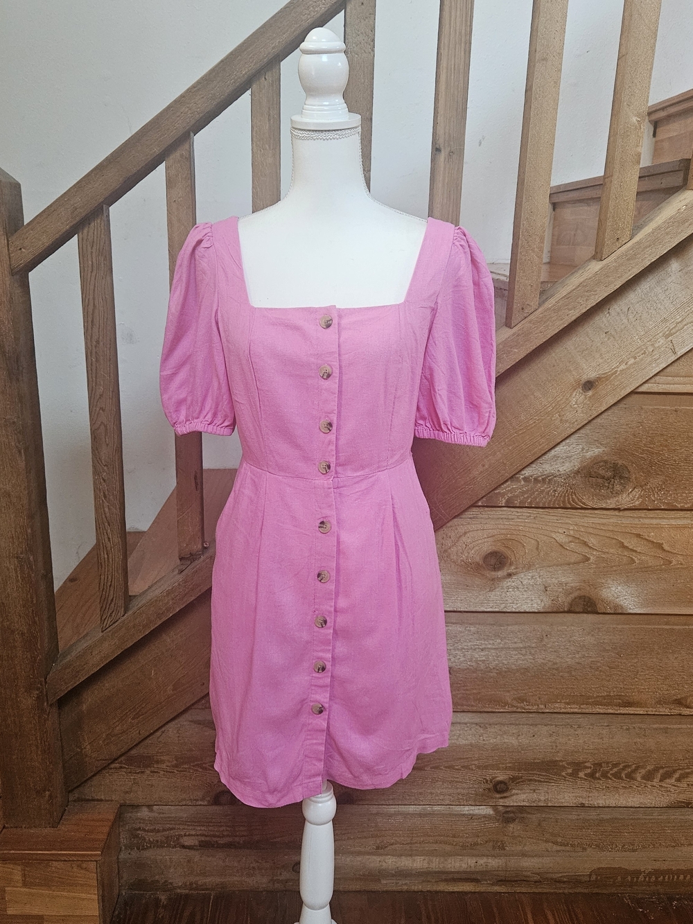 Old Navy Pink Square-Neck Button Mini Dress